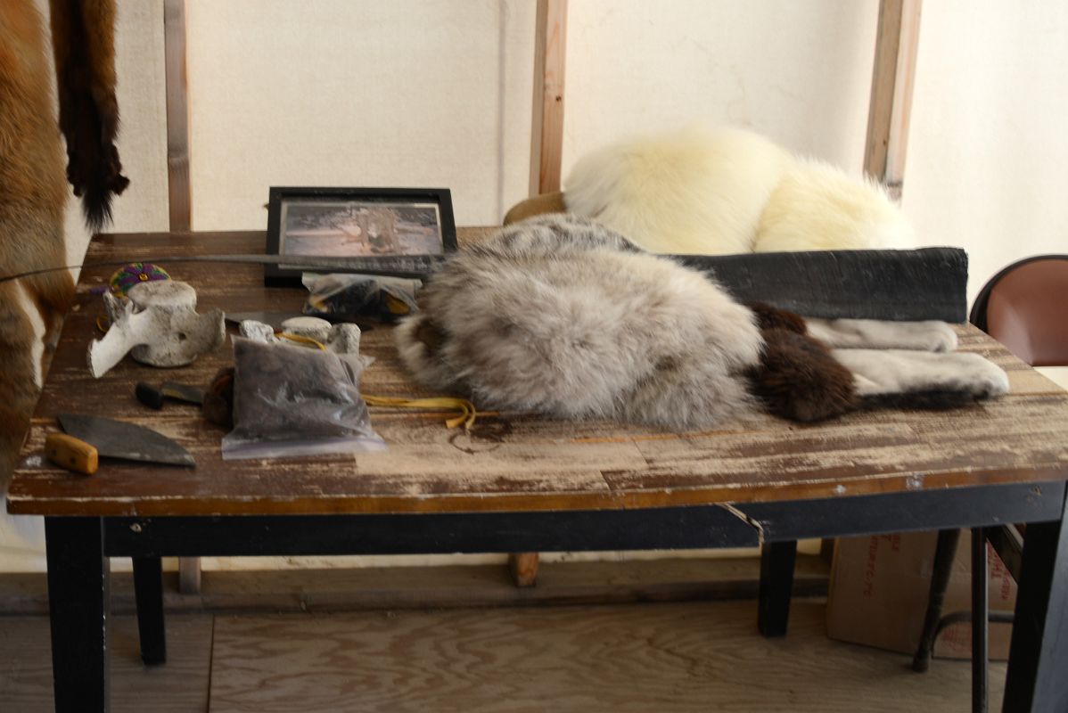 08E Display Of Tools, Animal Fur Hats And Mitts Inside Eileen Jacobson Showroom On Arctic Ocean Tuk Tour In Tuktoyaktuk Northwest Territories